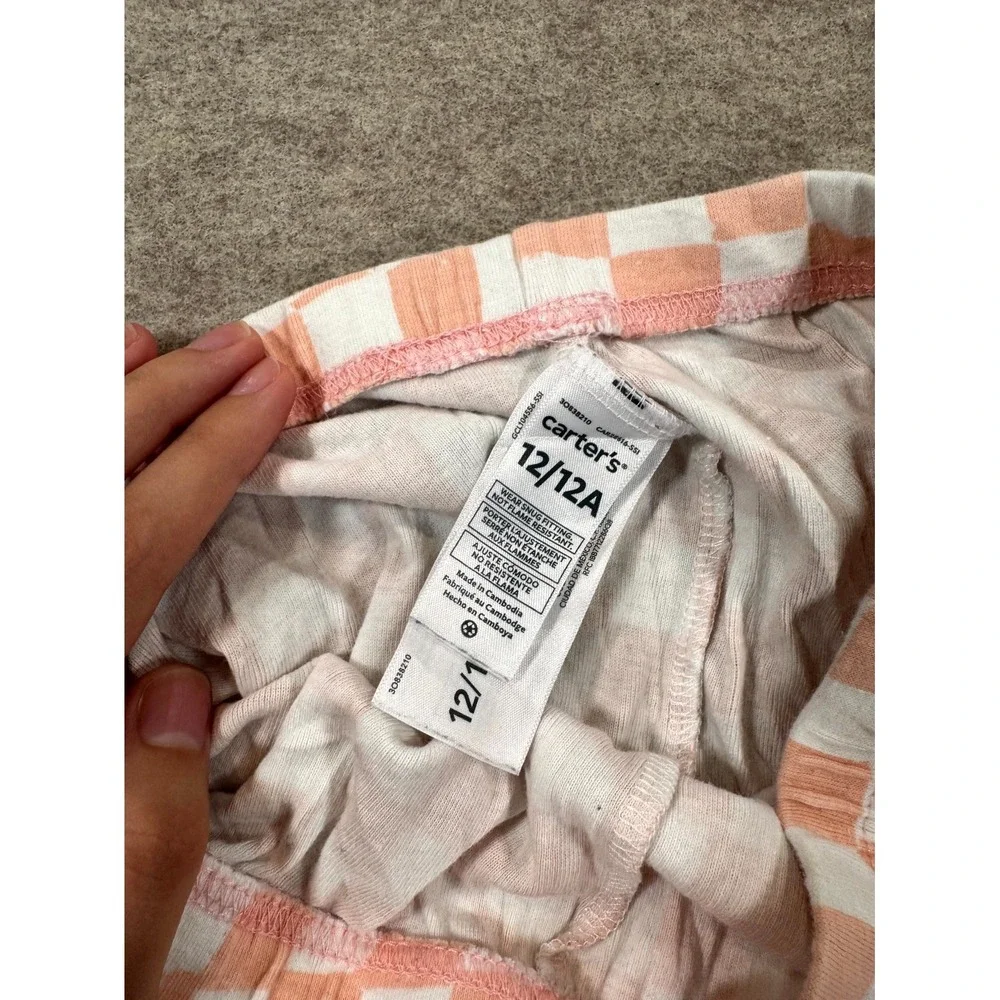 Carter's Pajama Pants Girls 12/12A Peach White Checkered Casual Mid Rise Pull On